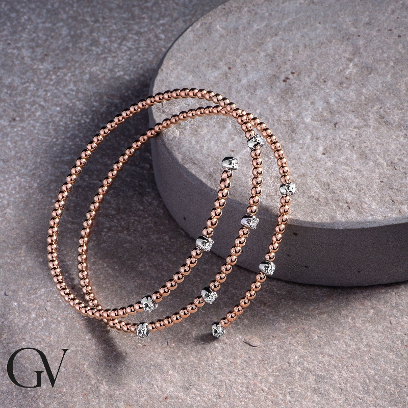 Bracelet en spirale serti de diamants or rose 750