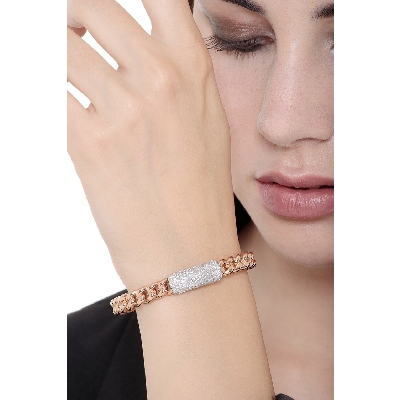 Bracelet groumette en or blanc et rose 18k avec pavé de diamants