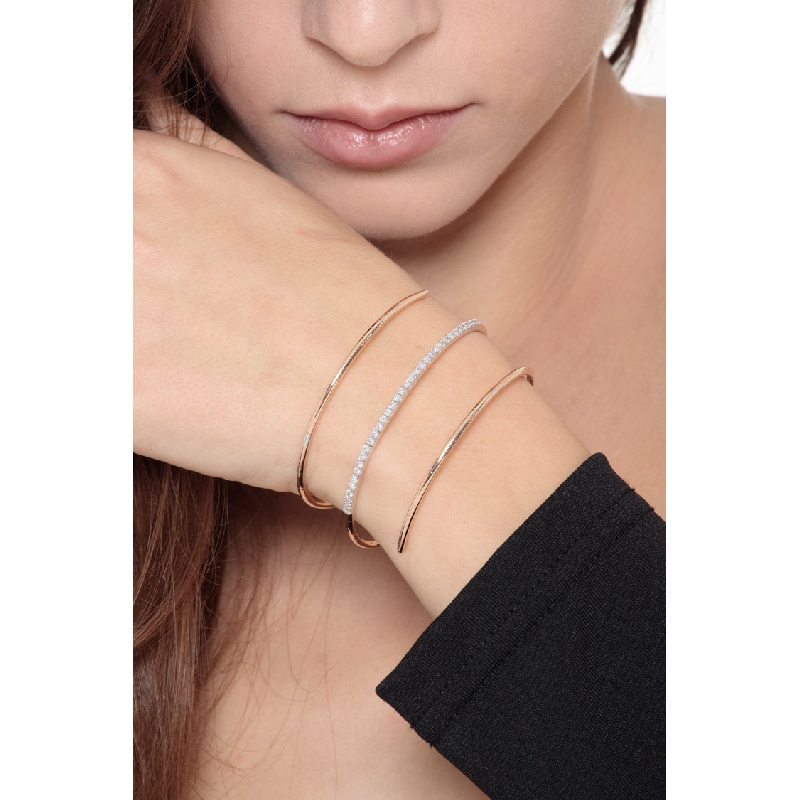 Bracelet à ressort en Or Rose et Blanc 18K avec Diamants Taille Brillante 