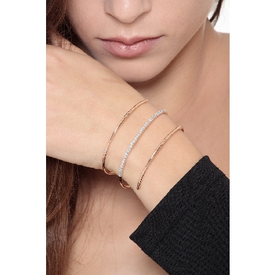 Bracelet à ressort en Or Rose et Blanc 18K avec Diamants Taille Brillante 