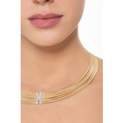 Collier ras du cou multi-rangs en or jaune et blanc 18k avec diamants  2