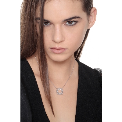 Collier Rolo en Or Blanc 18k avec Pendentif Carré et Diamants