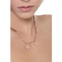 Collier rolò en or rose 18k d'étoile, cœur et de lettre A 2