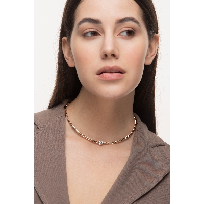 Choker en or rose 18k avec sphère centrale en diamants