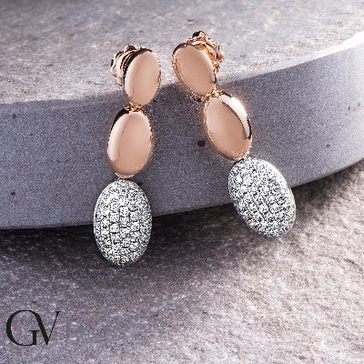 Boucles d’oreilles ovales en or blanc et rose 18k avec pavé de diamants