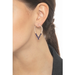 Boucles d'oreilles ovales or rose 18k avec saphirs bleus et diamants 2