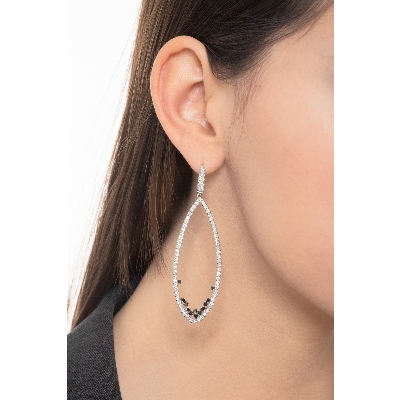 Boucles d’oreilles ovales en or blanc avec diamants blancs et noirs, 68 mm