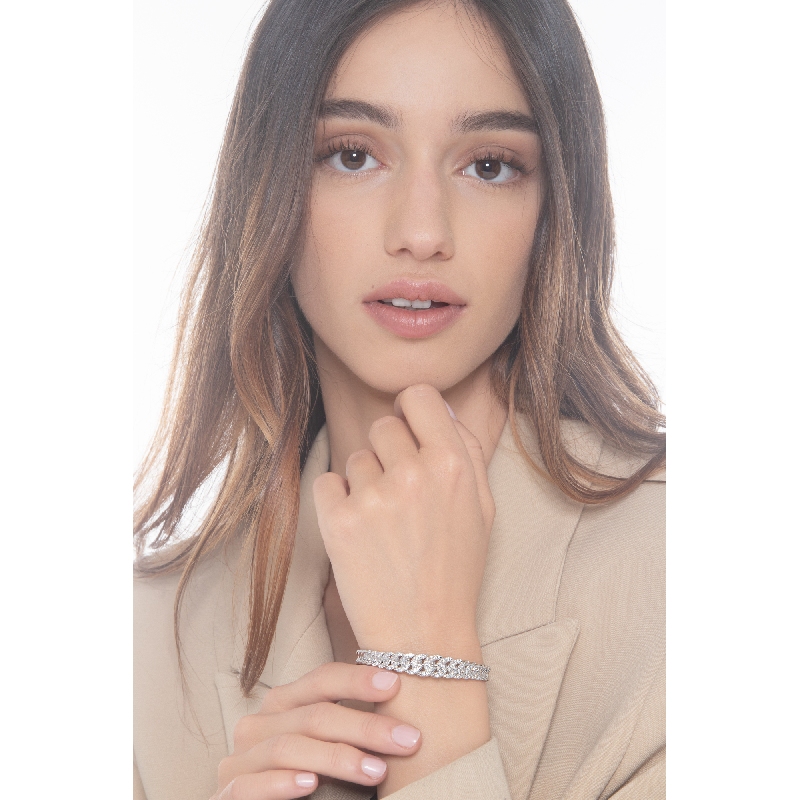 Bracelet semi-rigide groumette en or blanc 18k avec diamants