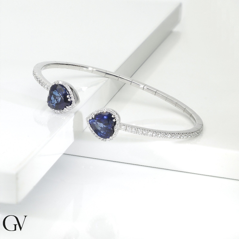 Bracelet or blanc 18k saphirs cœur et diamants