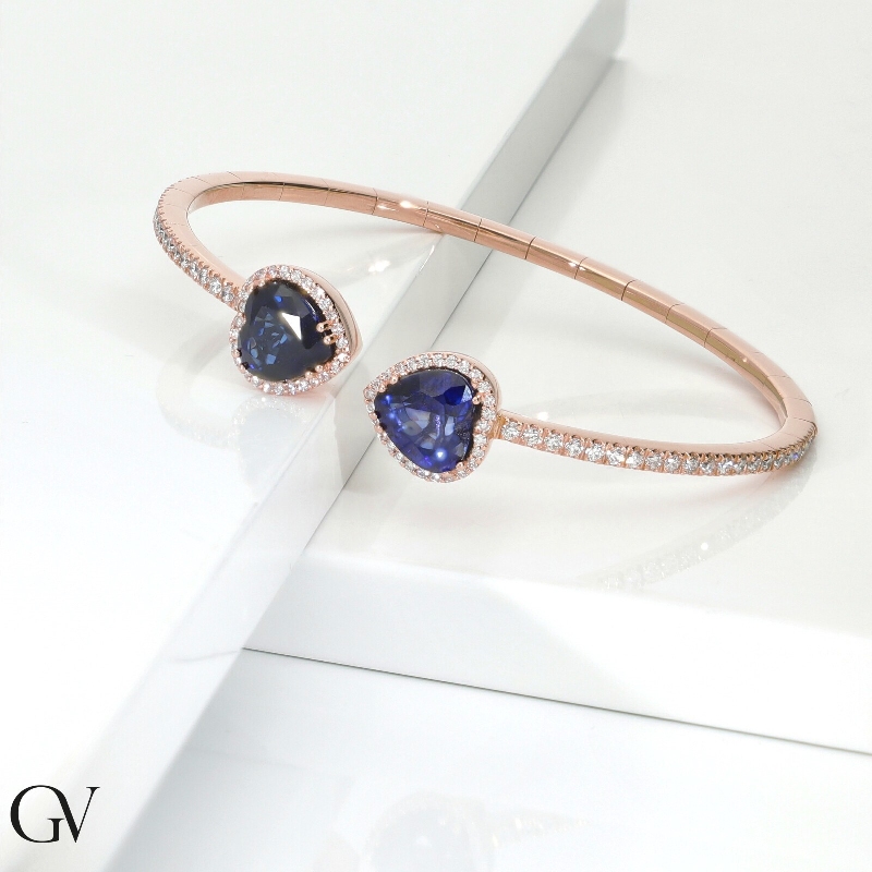 Bracelet en or rose avec saphirs cœur et diamants