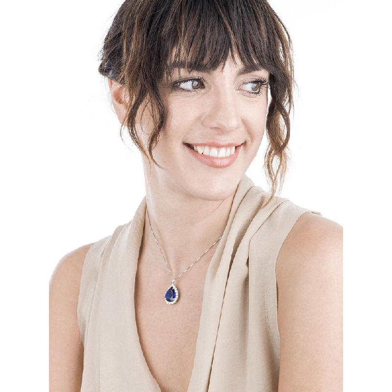 Collier en Or Blanc, Saphir et Diamants