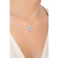 Collier halo en or blanc 18k avec pendentif en aigue-marine ovale diamants 2