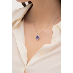 Collier halo en or blanc 18k avec tanzanite et diamants 2