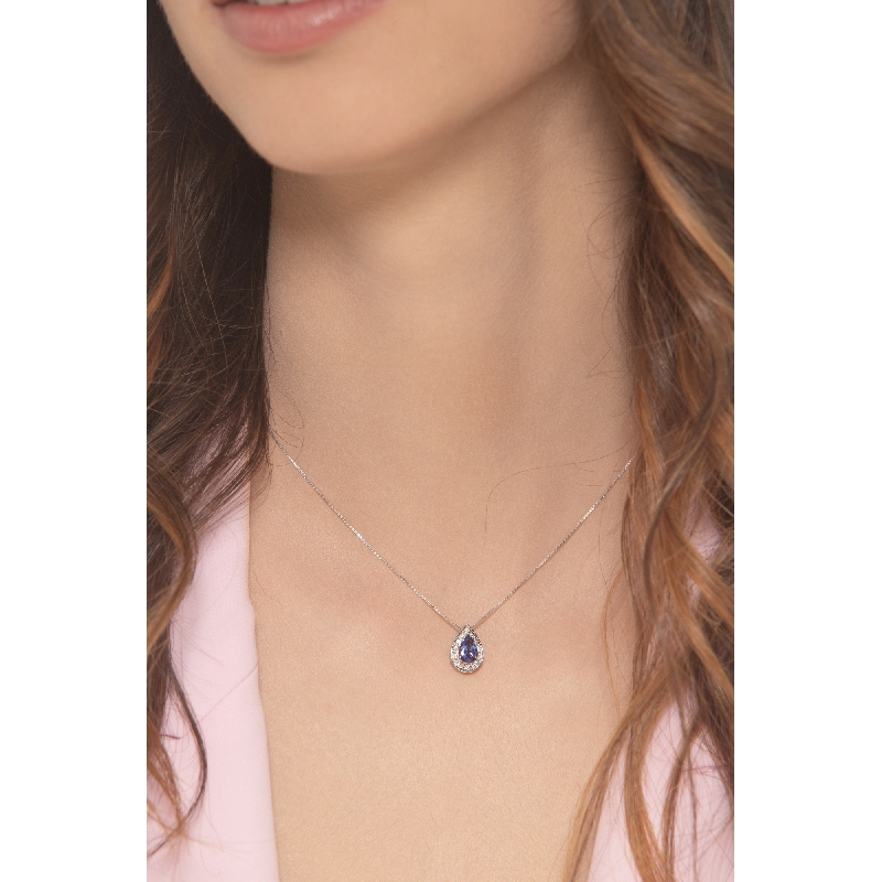 Collier pendentif en or blanc 18 carats tanzanite