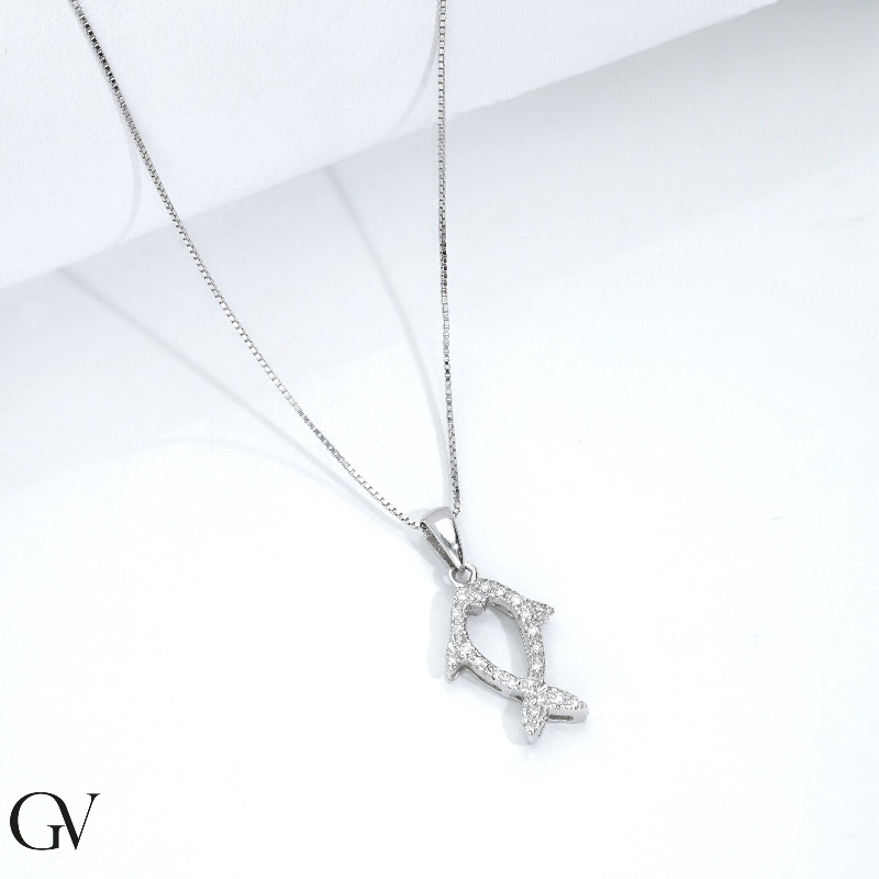 Collier en or blanc 18 carats avec poisson de diamants