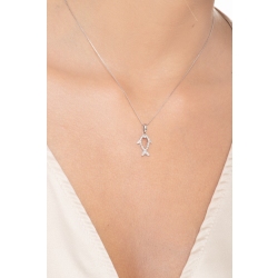Collier en or blanc 18 carats avec poisson de diamants 2