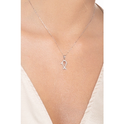 Collier en or blanc 18 carats avec poisson de diamants