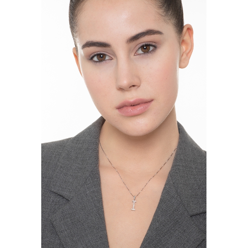 Pendentif lettre  I collier femme or blanc et diamants