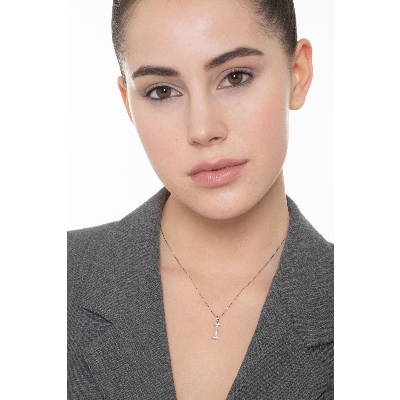 Pendentif lettre  I collier femme or blanc et diamants