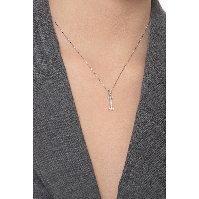 Pendentif lettre  I collier femme or blanc et diamants