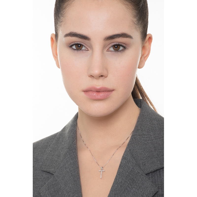 Pendentif lettre T collier femme or blanc et diamants