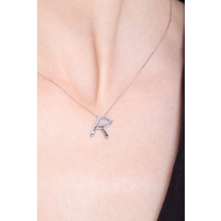 Collier or blanc 18k lettre R diamant 2
