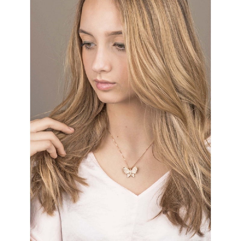 Collier pendentif papillon en or rose 18 carats serti de diamants