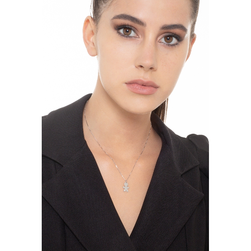 Collier pendentif garçon en or blanc 18k avec diamant