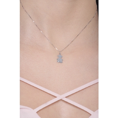 Collier avec Pendentif Petite Fille en Or Blanc 18k avec Diamant 