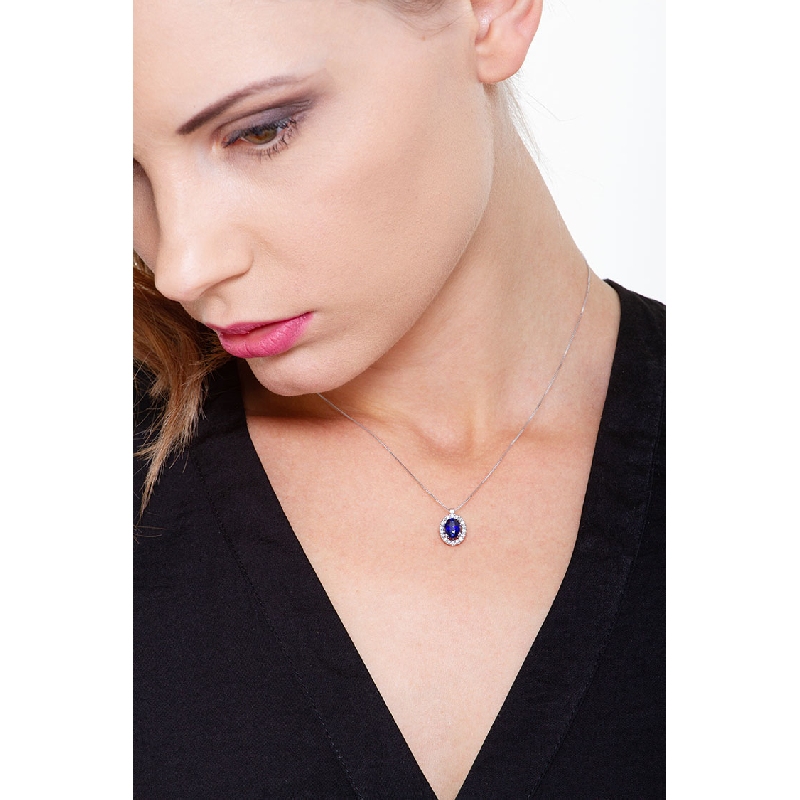 Collier Bleu Or Blanc 750 & Diamants 