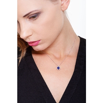 Collier Bleu Or Blanc 750 & Diamants 