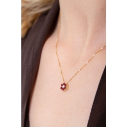 Collier avec pendentif fleur en or jaune 18k avec diamant et rubis 2