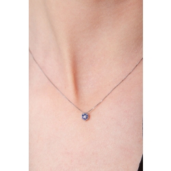 Collier fleur en Or Blanc 18k avec Diamant et Saphirs Bleus 2