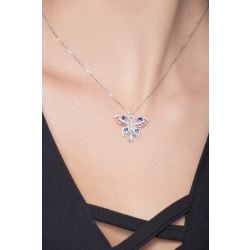 Collier avec pendentif papillon en or blanc 18k avec diamants et saphirs bleus 2
