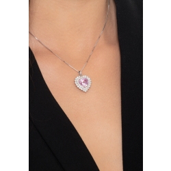 Pendentif en or blanc 18k  saphir rose cœur entouré de brillants 2