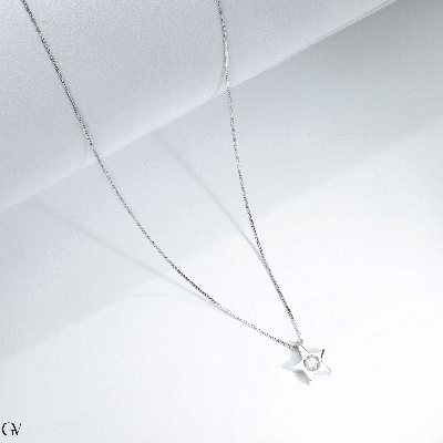 Collier or blanc 18k pendentif étoile diamant