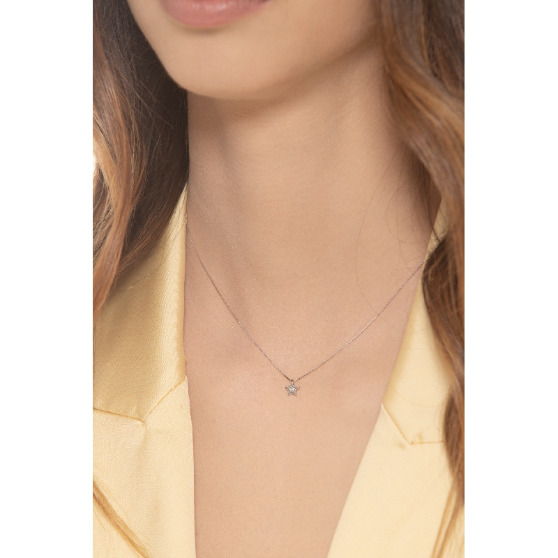 Collier or blanc 18k pendentif étoile diamant