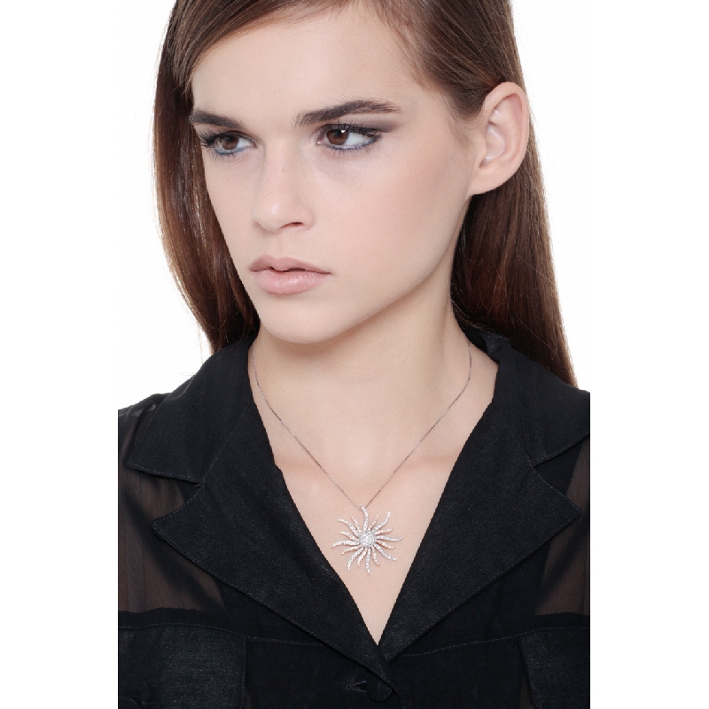 Collier soleil or blanc et rose 18k avec diamants