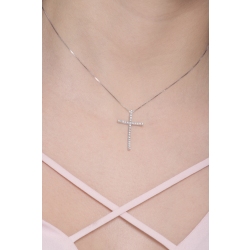 Collier en or blanc 18k avec croix sertie de diamants brillants 2