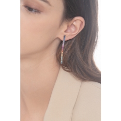 Boucles d'oreilles tennis en or blanc 18k avec 20+20 saphirs multicolores 2