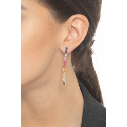 Boucles d'oreilles tennis en or jaune 18 carats avec saphirs multicolores 2