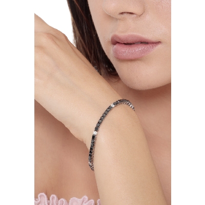 Bracelet Tennis à fil en or blanc 18k serti de diamants noirs et de diamants 