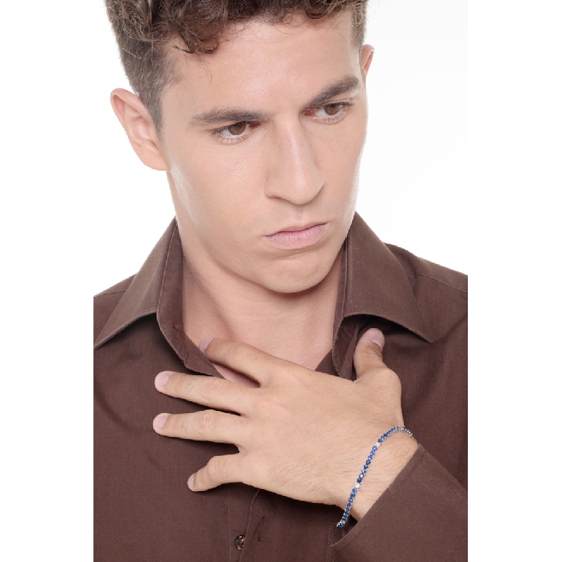 Bracelet Tennis à fil en Or Blanc 18k serti de Saphirs bleus et de diamants