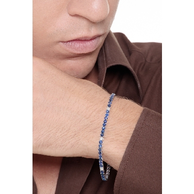 Bracelet Tennis à fil en Or Blanc 18k serti de Saphirs bleus et de diamants