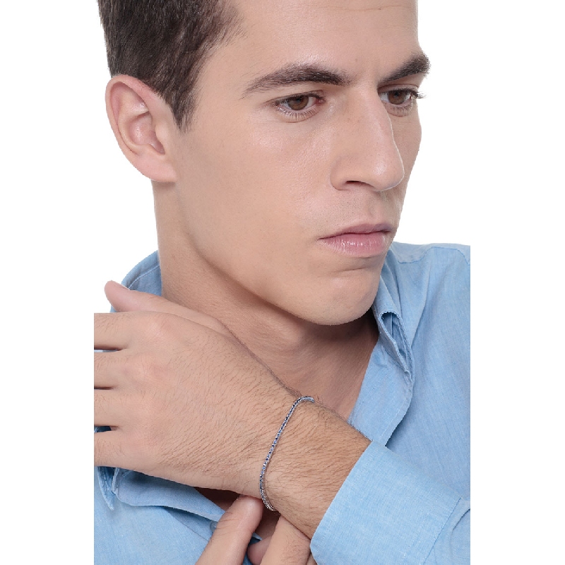 Bracelet tennis or blanc 18k avec saphirs bleus