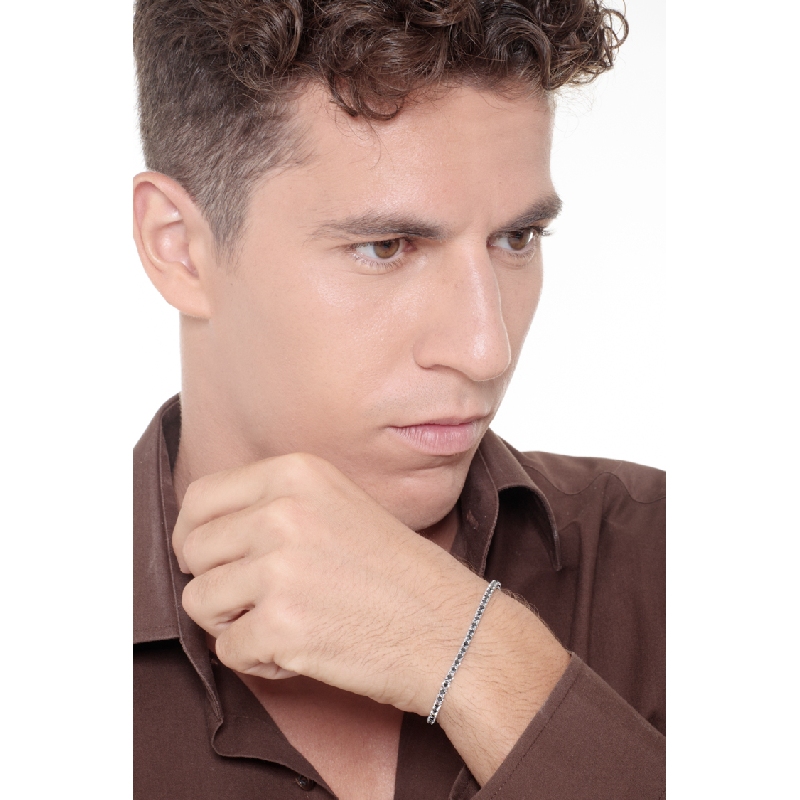 Bracelet Tennis Or Blanc 18k avec Diamants Noirs