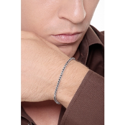 Bracelet Tennis Or Blanc 18k avec Diamants Noirs