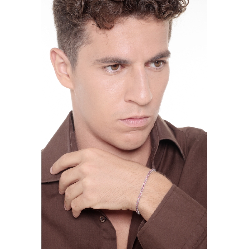 Bracelet Tennis Or Blanc 18k serti de Rubis éclatants