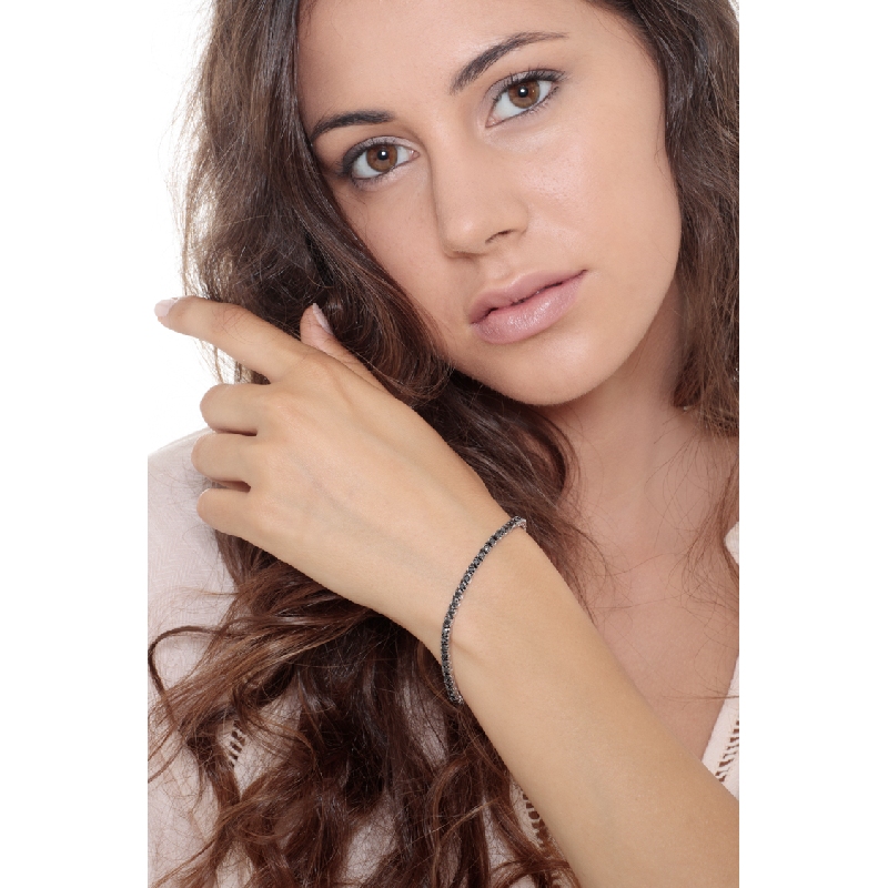 Bracelet Tennis en Or Blanc 18k avec Diamants Noirs sur Or Brun