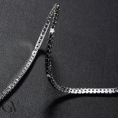 Bracelet Tennis Or Blanc 750 avec Diamants Noirs et Blancs